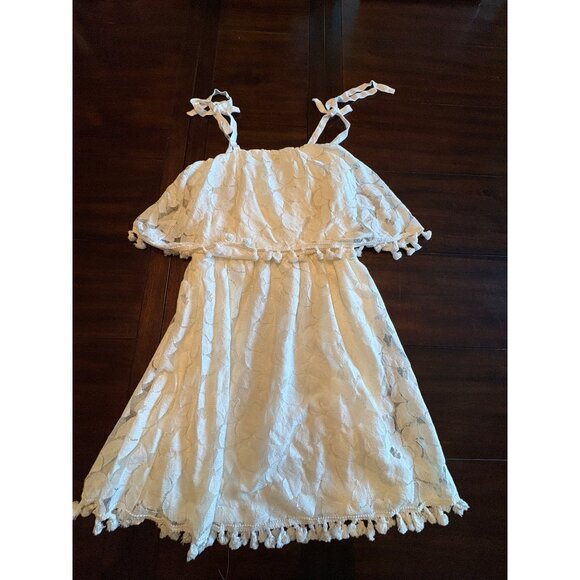 Xhilaration White Lace Dress TAdjustable StrapsmSummer With Pom-Poms Fringe M - Picture 1 of 10
